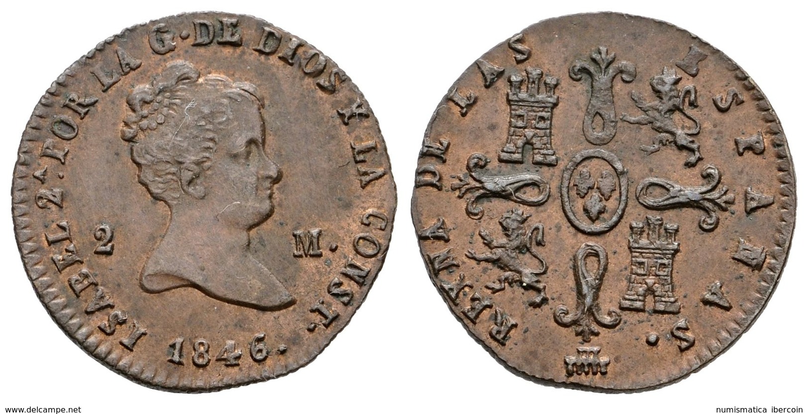 619 ISABEL II. 2 Maravedís. 1846. Segovia. Cal-558. Ae. 1,87g. EBC-. - Sonstige & Ohne Zuordnung