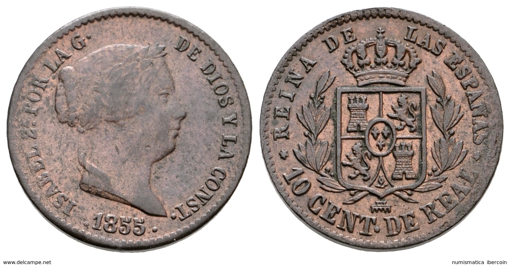 624 ISABEL II. 10 Céntimos De Real. 1855. Segovia. Cal-601. Ae. 3,88g. MBC+. - Otros & Sin Clasificación