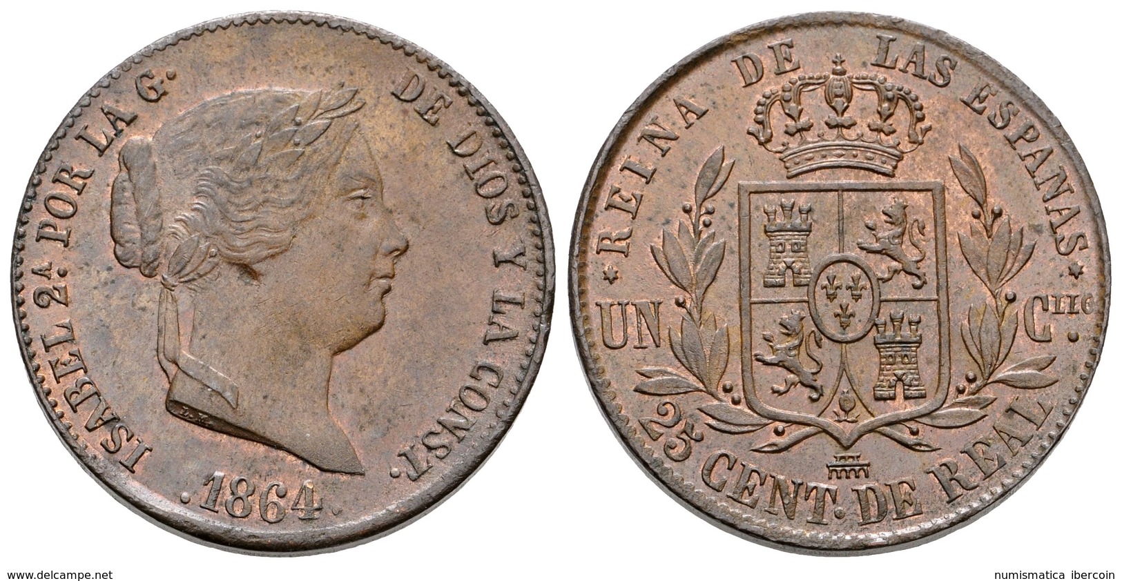 626 ISABEL II. 25 Céntimos De Real. 1864. Segovia. Cal-599. Ae. 9,46g. EBC. - Sonstige & Ohne Zuordnung