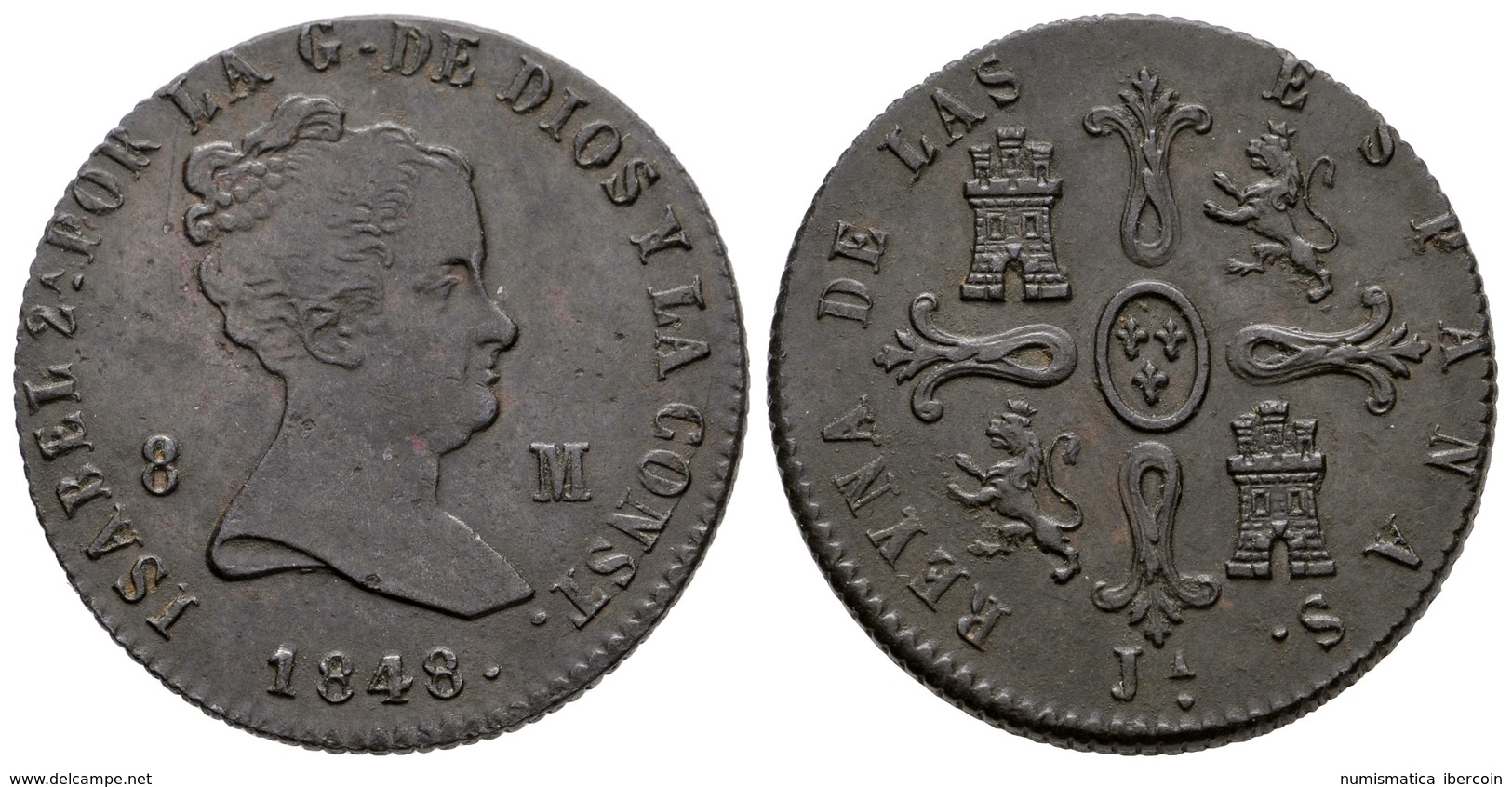 638 ISABEL II. 8 Maravedís. 1848. Jubia. Cal-486. Ae. 10,35g. EBC-. - Sonstige & Ohne Zuordnung