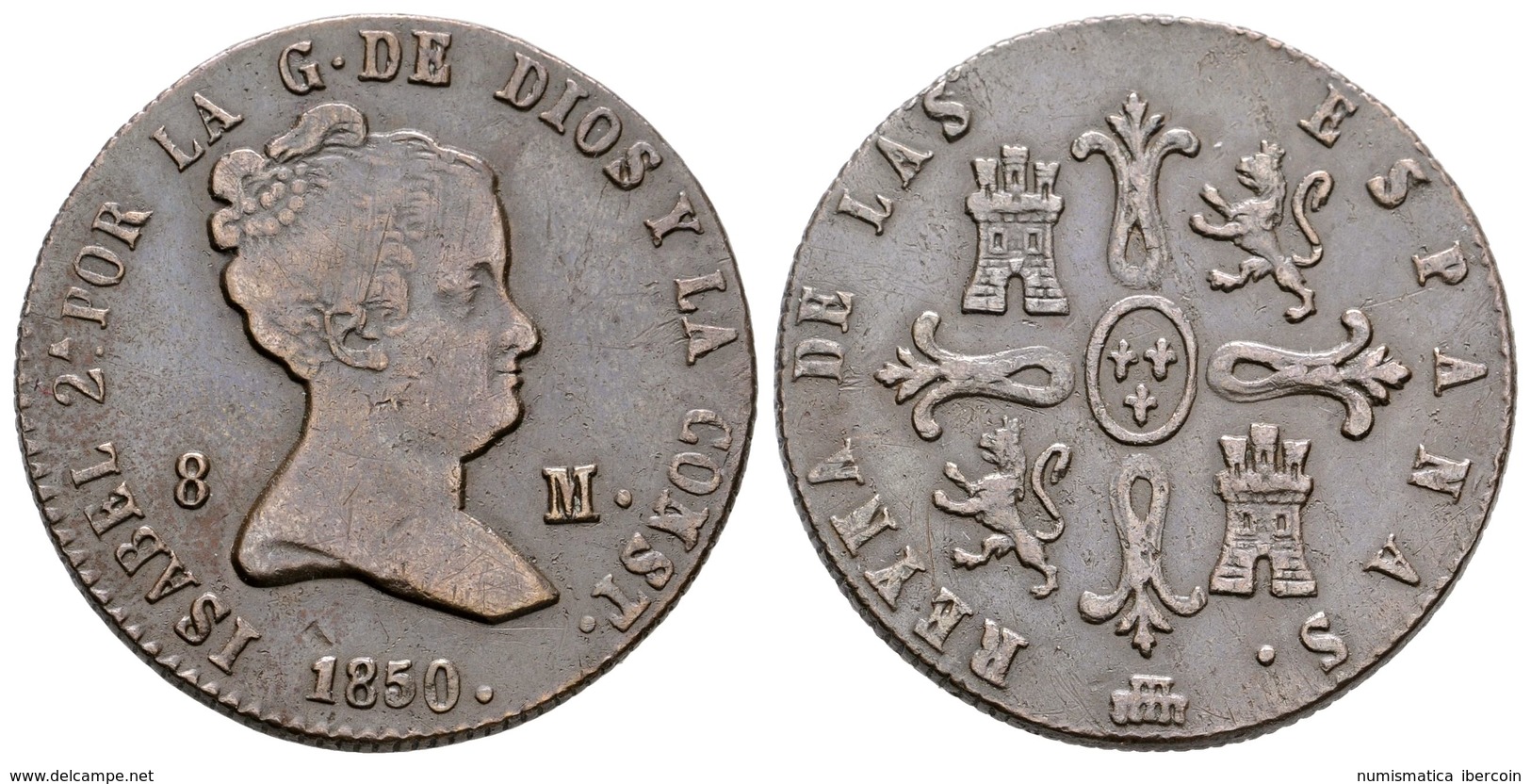 639 ISABEL II. 8 Maravedís. 1850. Segovia. Cal-506. Ae. 10,43g. MBC. - Otros & Sin Clasificación