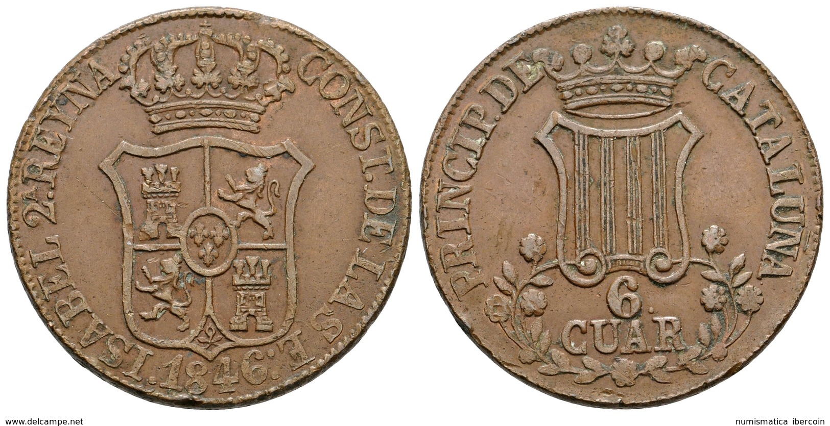 646 ISABEL II. 6 Cuartos. 1876. Barcelona. Flores De 7 Pétalos. Cal-698. Ae. 14,42g. MBC-. - Sonstige & Ohne Zuordnung