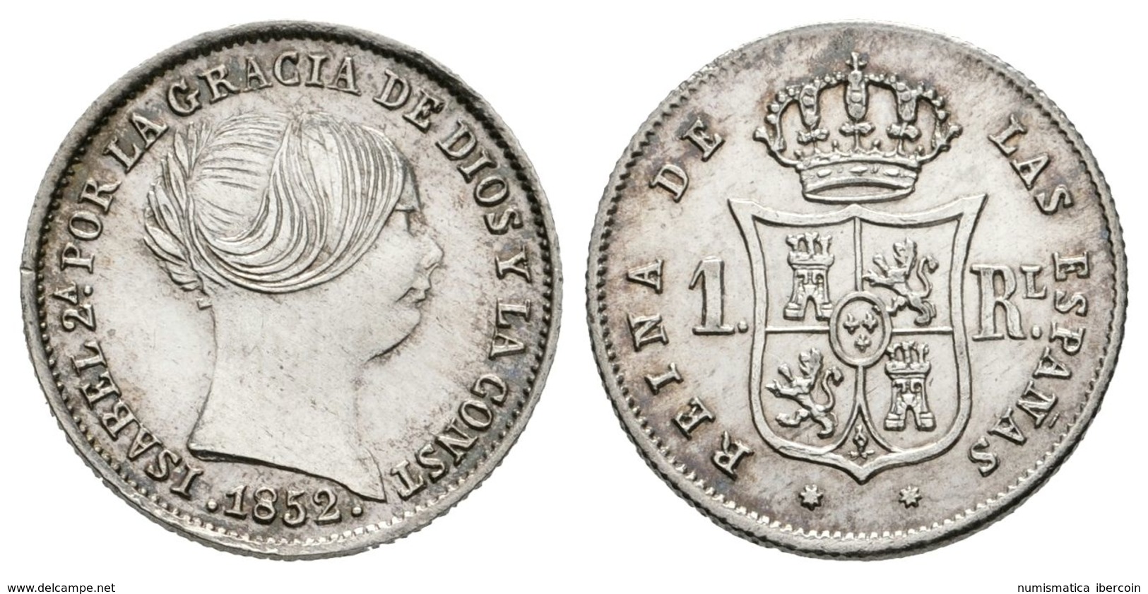 651 ISABEL II. 1 Real. 1852. Sevilla. Cal-434. Ar. 1,28g. EBC-. - Sonstige & Ohne Zuordnung