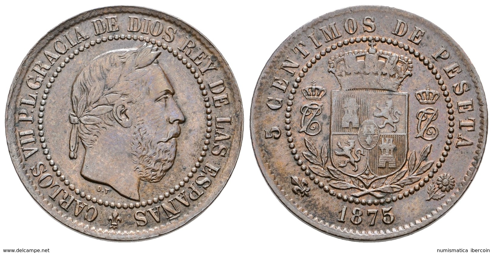 683 CARLOS VII. 5 Céntimos. 1875. Bruselas. Cal-10. Ae. 4,86g. MBC+. - Altri & Non Classificati