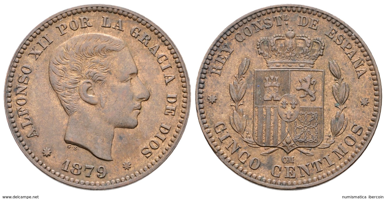 685 ALFONSO XII. 5 Céntimos. 1879. Barcelona OM. Cal-73. Ae. 5,29g. EBC-. - Andere & Zonder Classificatie