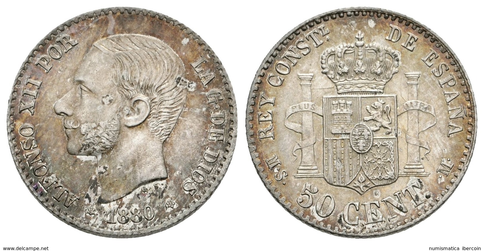 689 ALFONSO XII. 50 Céntimos. 1880. Madrid MSM. Cal-63. Ar. 2,51g. EBC. - Otros & Sin Clasificación