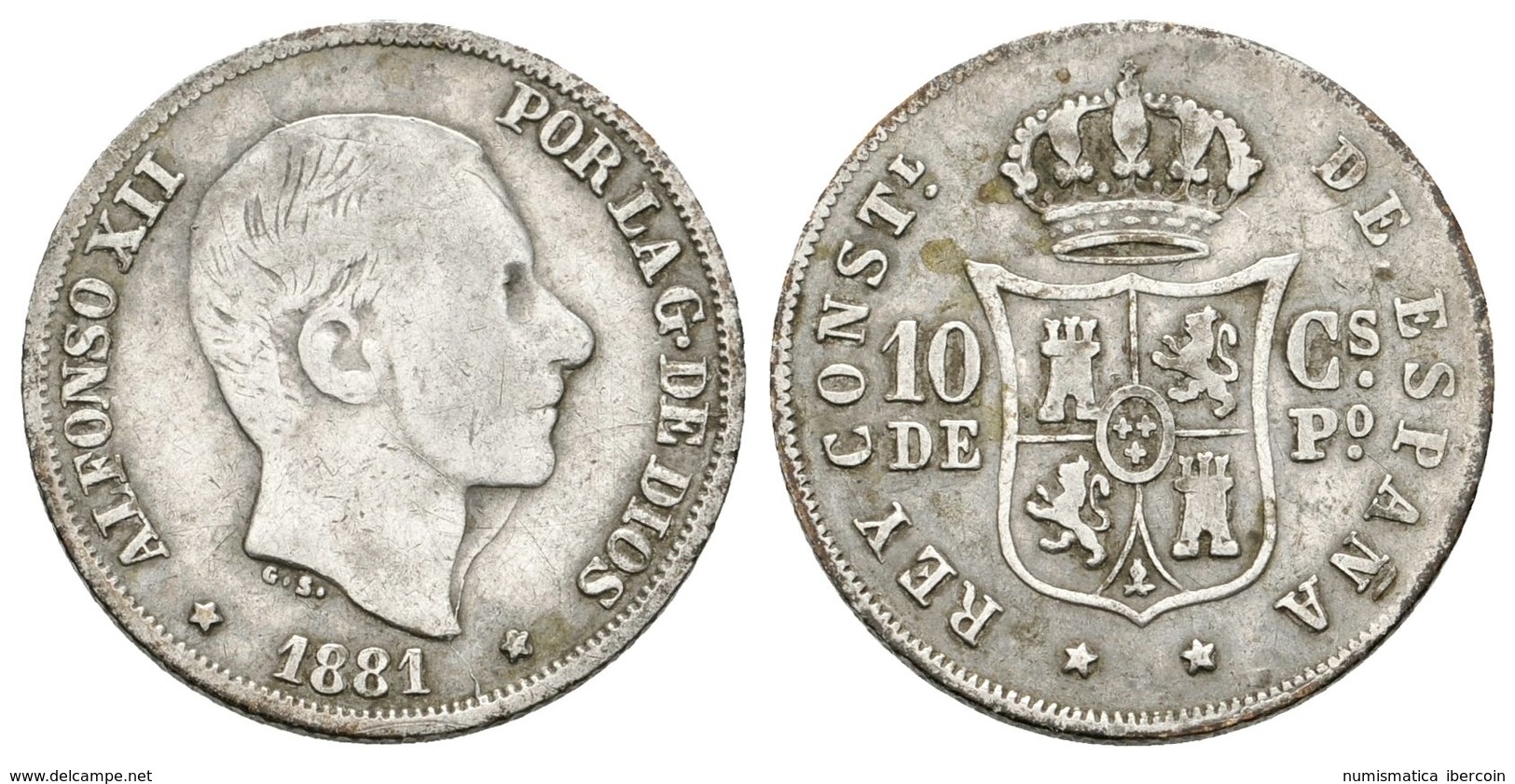 690 ALFONSO XII. 10 Centavos De Peso. 1881. Manila. Cal-94. Ar. 2,55g. MBC-. - Sonstige & Ohne Zuordnung