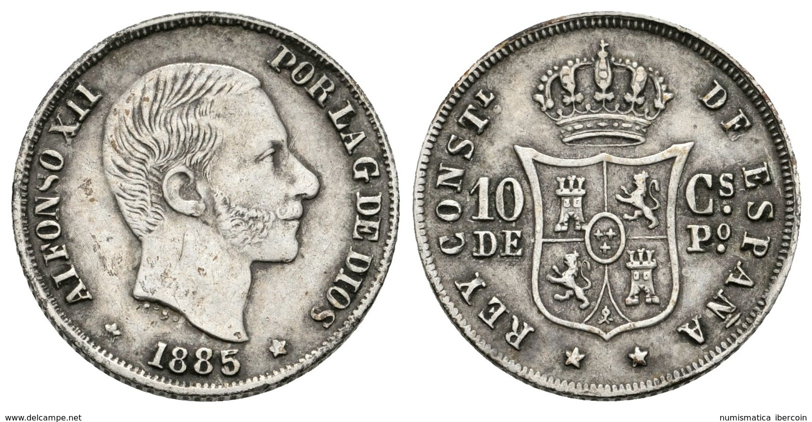 691 ALFONSO XII. 10 Centavos De Peso. 1885. Manila. Cal-98. Ar. 2,61g. EBC-. - Sonstige & Ohne Zuordnung