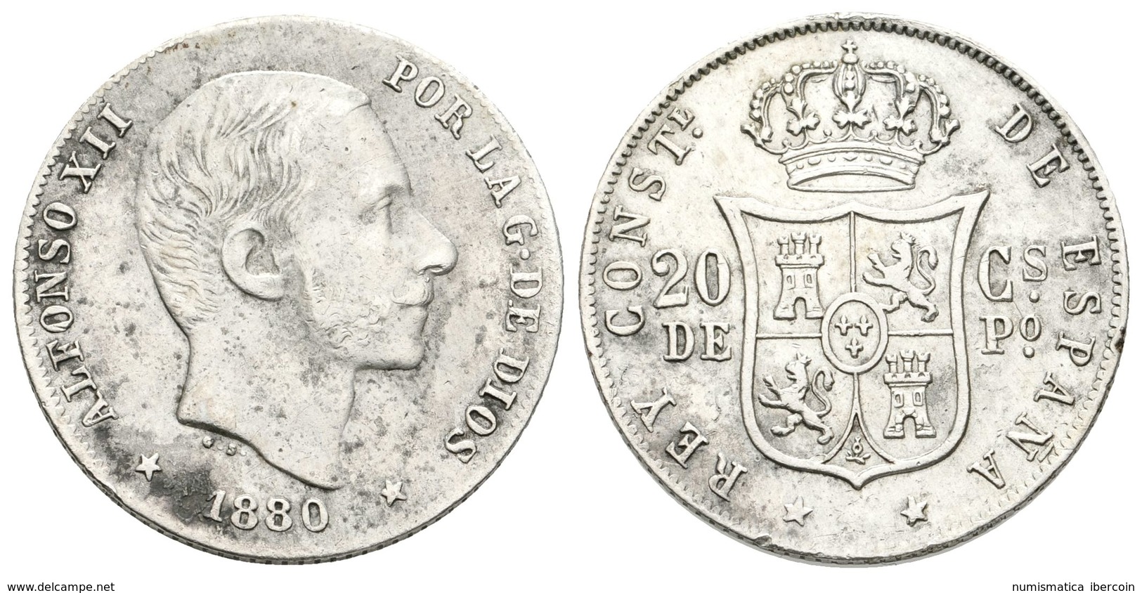 693 ALFONSO XII. 20 Centavos De Peso. 1880. Manila. Cal-57. Ar. 5,05g. MBC. Escasa. - Andere & Zonder Classificatie