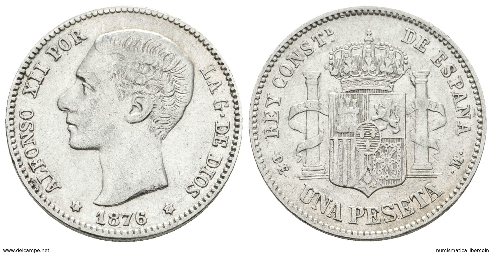 694 ALFONSO XII. 1 Peseta. 1876. *18-76. Madrid DEM. Cal-54. Ar. 4,98g. MBC. - Andere & Zonder Classificatie