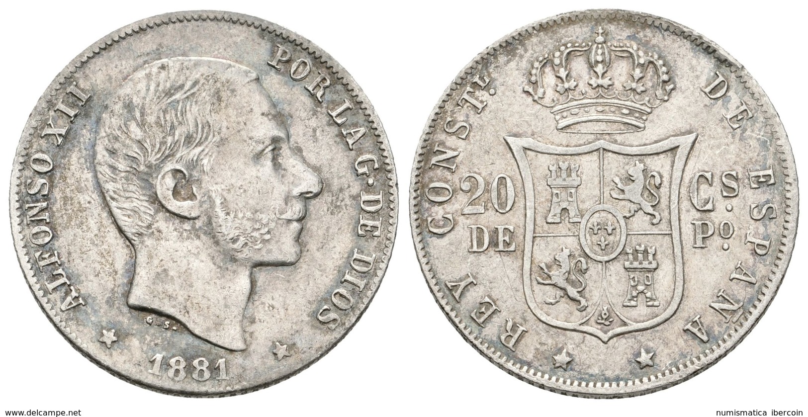 695 ALFONSO XII. 20 Centavos De Peso. 1881. Manila. Cal-88. Ar. 5,13g. MBC. - Otros & Sin Clasificación