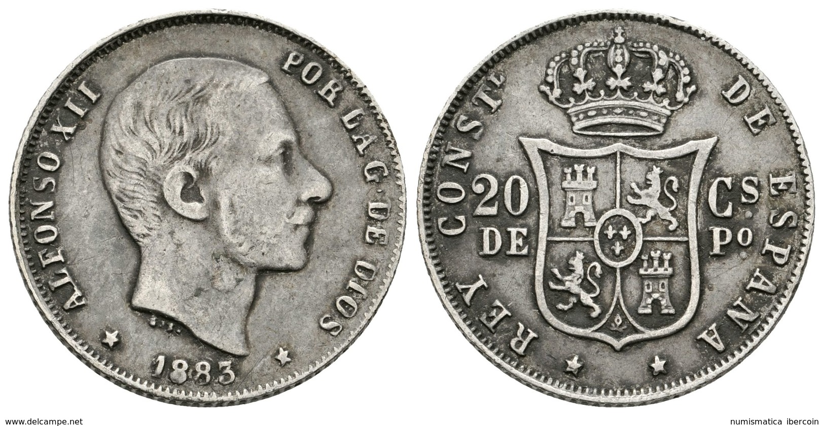 696 ALFONSO XII. 20 Centavos De Peso. 1883. Manila. Cal-90. Ar. 5,11g. MBC. - Sonstige & Ohne Zuordnung