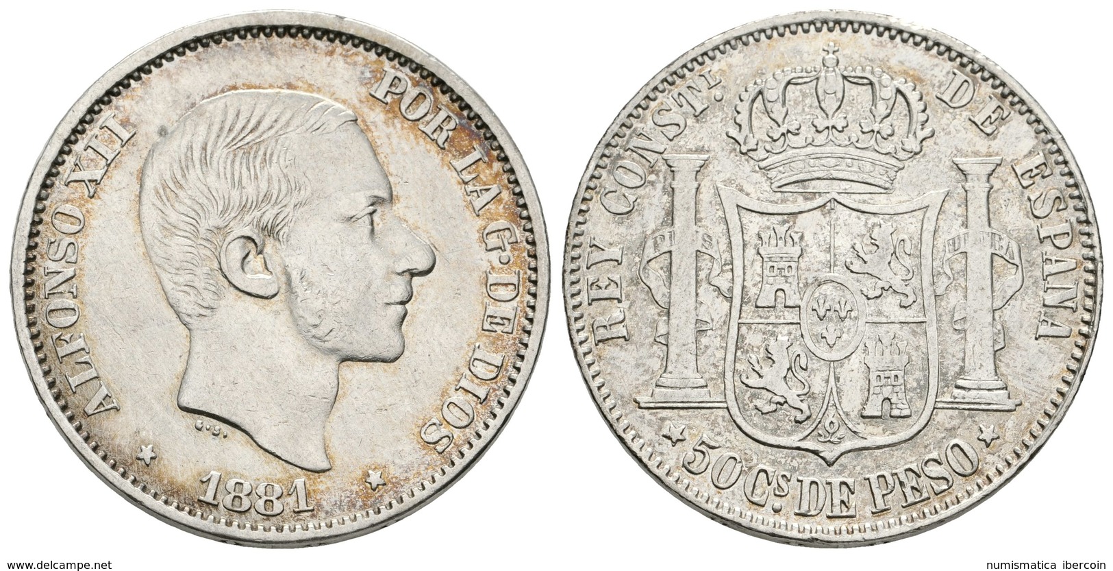 698 ALFONSO XII. 50 Centavos De Peso. 1881. Manila. Cal-79. Ar. 12,72g. MBC. - Altri & Non Classificati