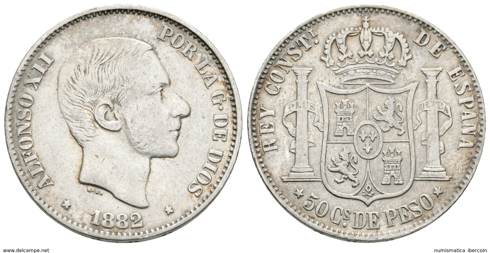 699 ALFONSO XII. 50 Centavos De Peso. 1882. Manila. Cal-82. Ar. 12,86g. MBC. - Altri & Non Classificati