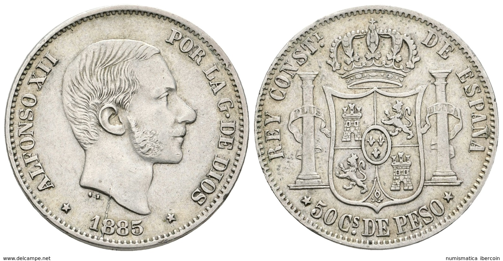 700 ALFONSO XII. 50 Centavos De Peso. 1885. Manila. Cal-86. Ar. 12,99g. MBC/MBC+. - Otros & Sin Clasificación