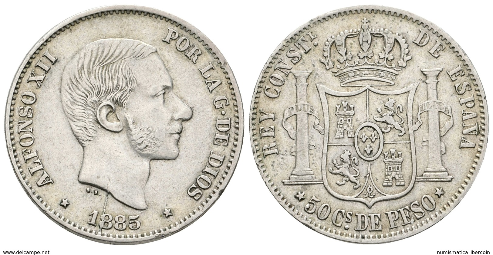 700 ALFONSO XII. 50 Centavos De Peso. 1885. Manila. Cal-86. Ar. 12,99g. MBC/MBC+. - Sonstige & Ohne Zuordnung