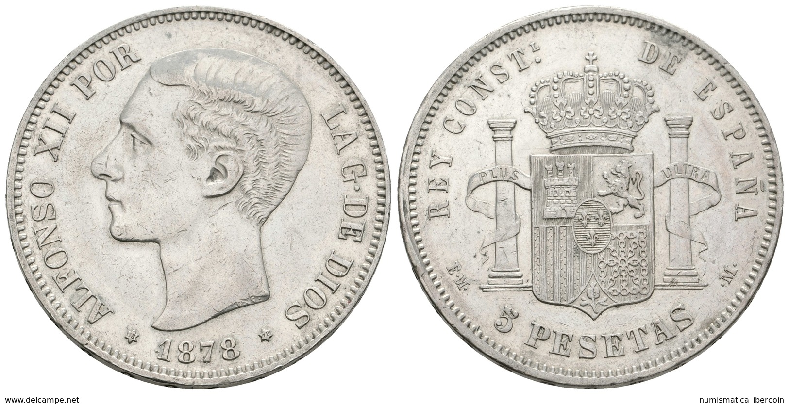 702 ALFONSO XII. 5 Pesetas. 1878 *18-78. Madrid EMM. Cal-30. Ar. 24,96g. MBC+. - Andere & Zonder Classificatie