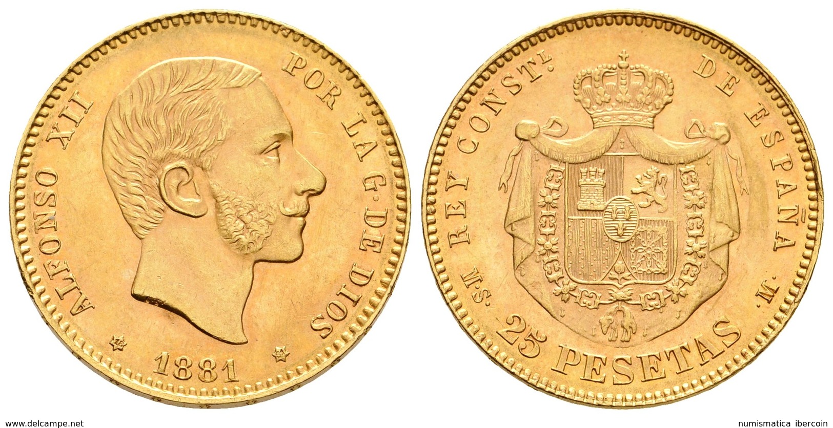 711 ALFONSO XII. 25 Pesetas. 1881 *18-81. Madrid MSM. Cal-14. Au. 8,06g. EBC. - Otros & Sin Clasificación