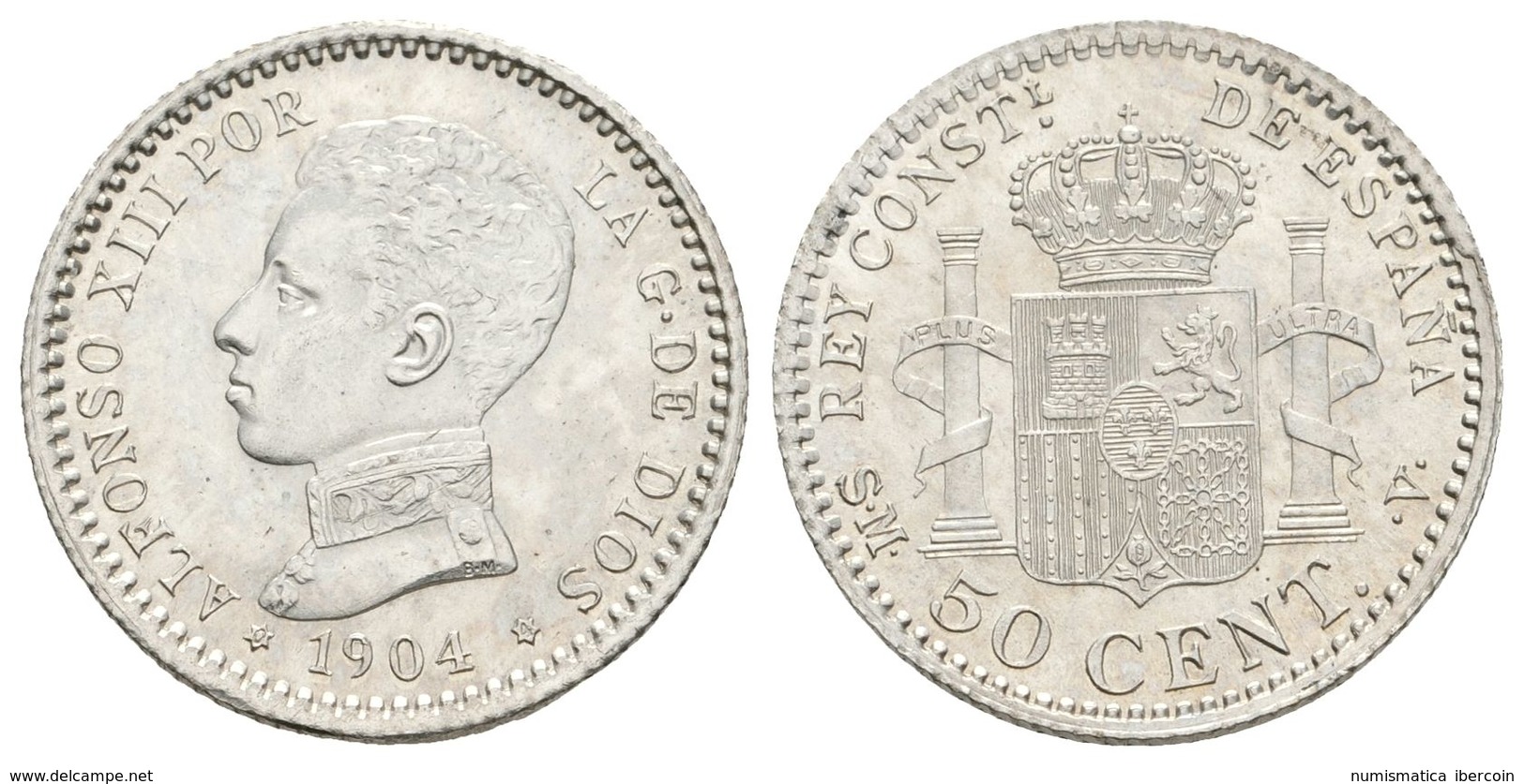 720 ALFONSO XIII. 50 Céntimos. 1904 *0-4. Madrid SMV. Cal-61. Ar. 2,54g. Brillo Original. SC. - Altri & Non Classificati