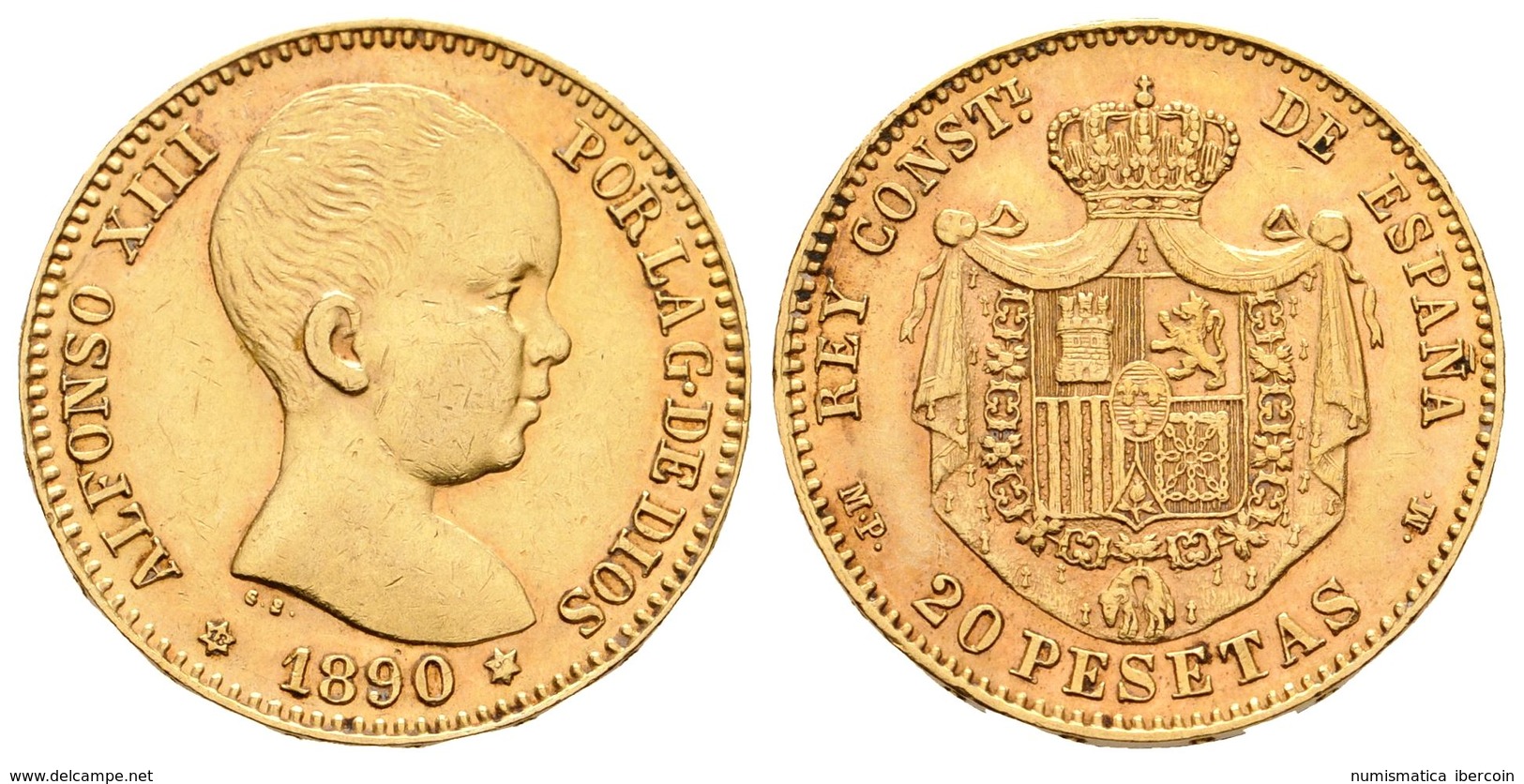 736 AFONSO XIII. 20 Pesetas. 1890 *18-90 (la Segunda Algo Tenue). Madrid MPM. Cal-5. Au. 6,45g. MBC+. - Andere & Zonder Classificatie