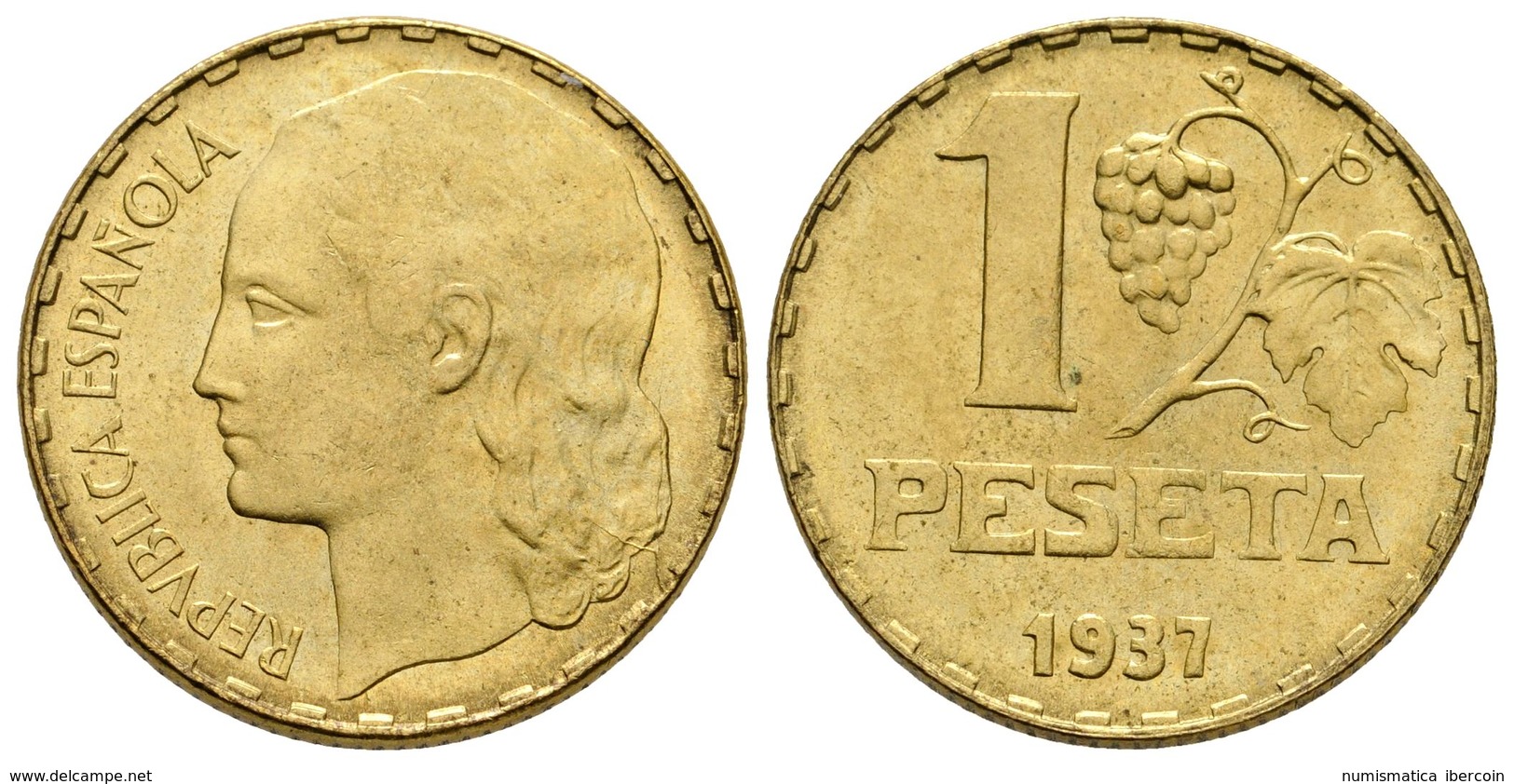 740 II REPUBLICA. 1 Peseta. 1937. Cal-2. Cu-Ni. 5,12g. EBC+. - Andere & Zonder Classificatie