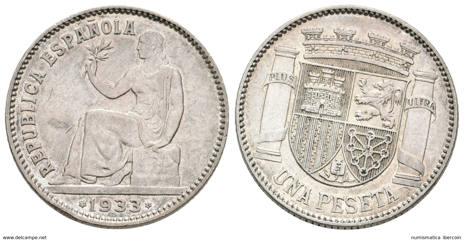 741 II REPUBLICA. 1 Peseta. 1933 *3-4. Madrid. Reverso Girado 10 Grados. Cal-1. Ar. 4,95g. SC-. - Andere & Zonder Classificatie