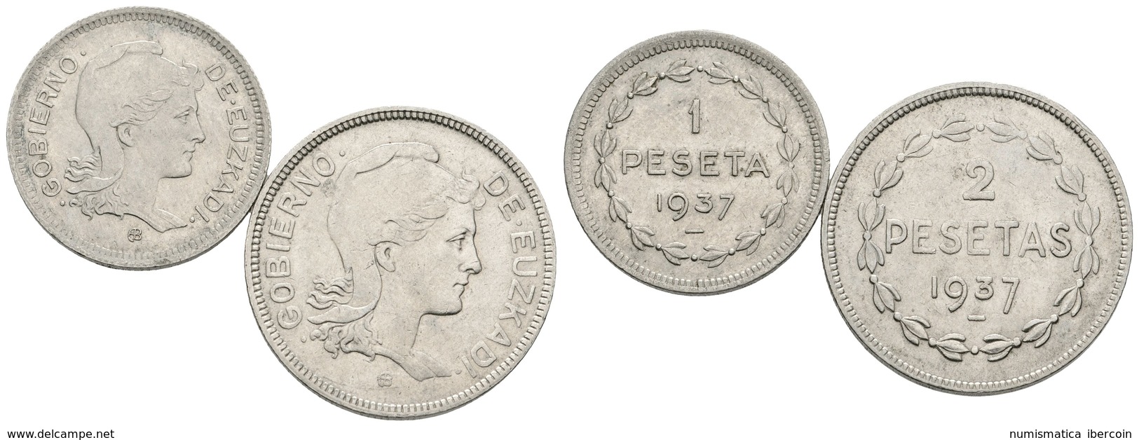 745 EUZKADI. Serie Completa. (1 Peseta Y 2 Pesetas). 1937. Cal-6. Ni. MBC+. - Otros & Sin Clasificación