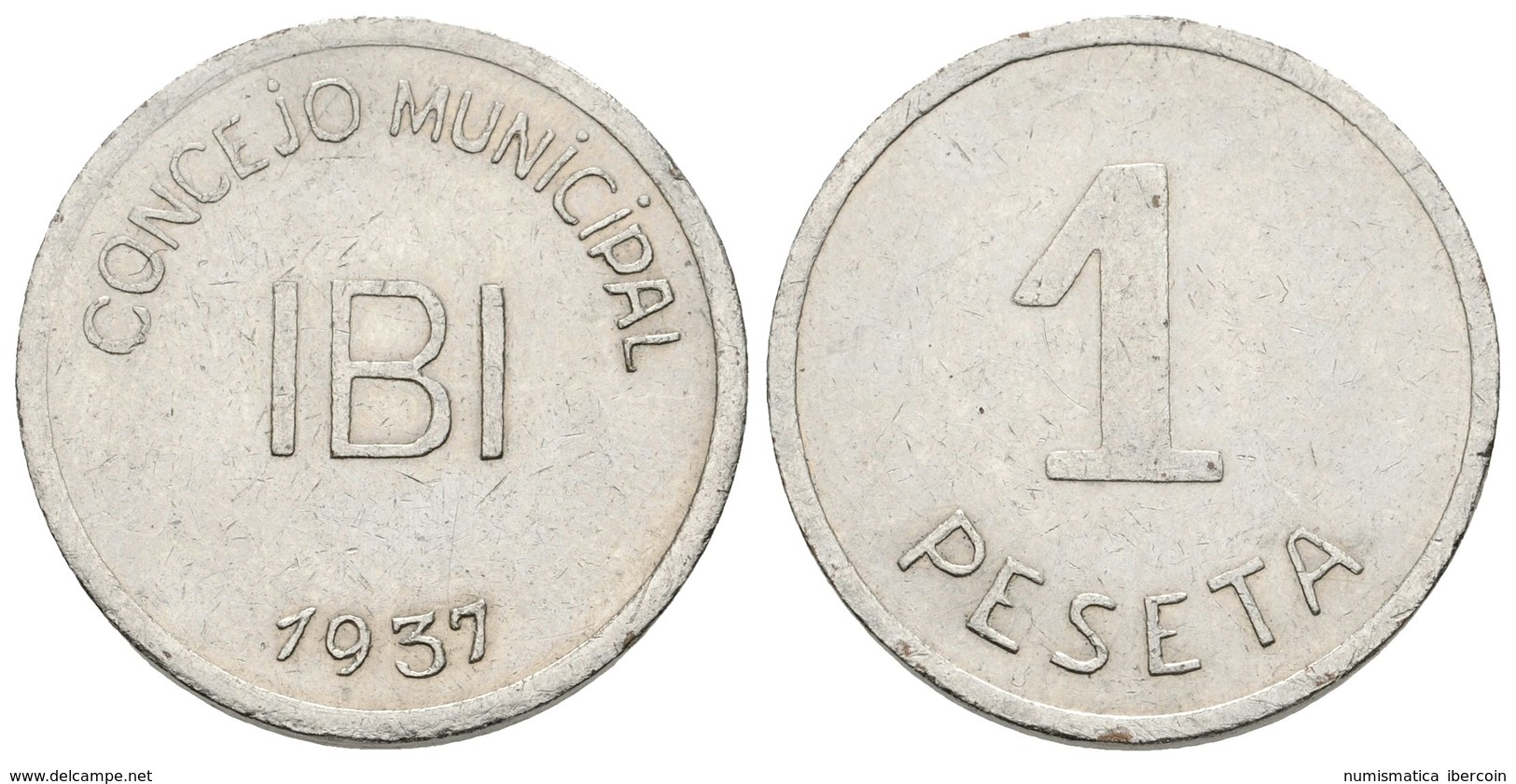 746 IBI. 1 Peseta. 1937. Hg-219. Latón Niquelado. 5,96g. MBC. - Otros & Sin Clasificación