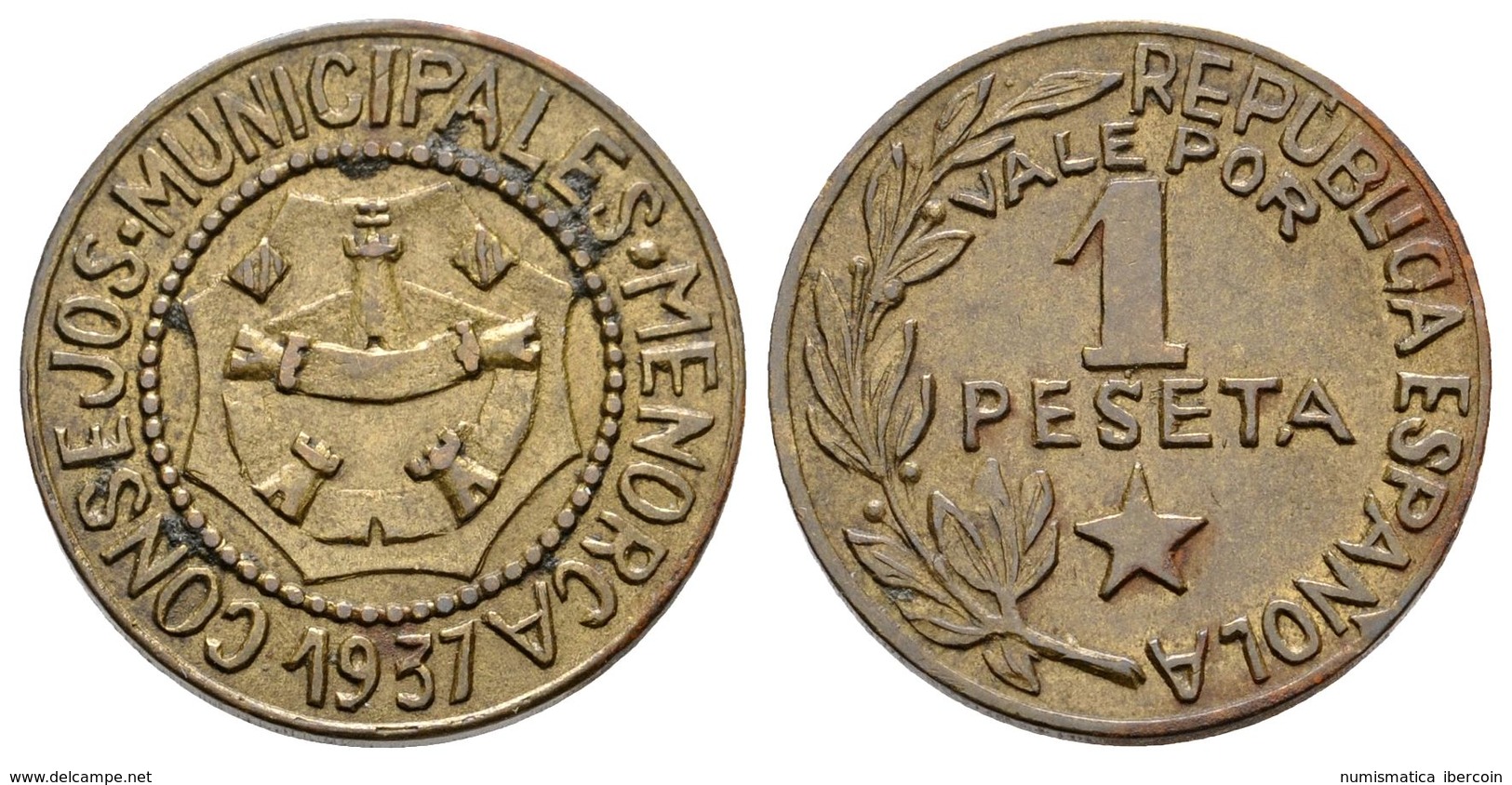 749 MENORCA. 1 Peseta. 1937. Vti L9. Ln. 3,29g. EBC-. - Sonstige & Ohne Zuordnung