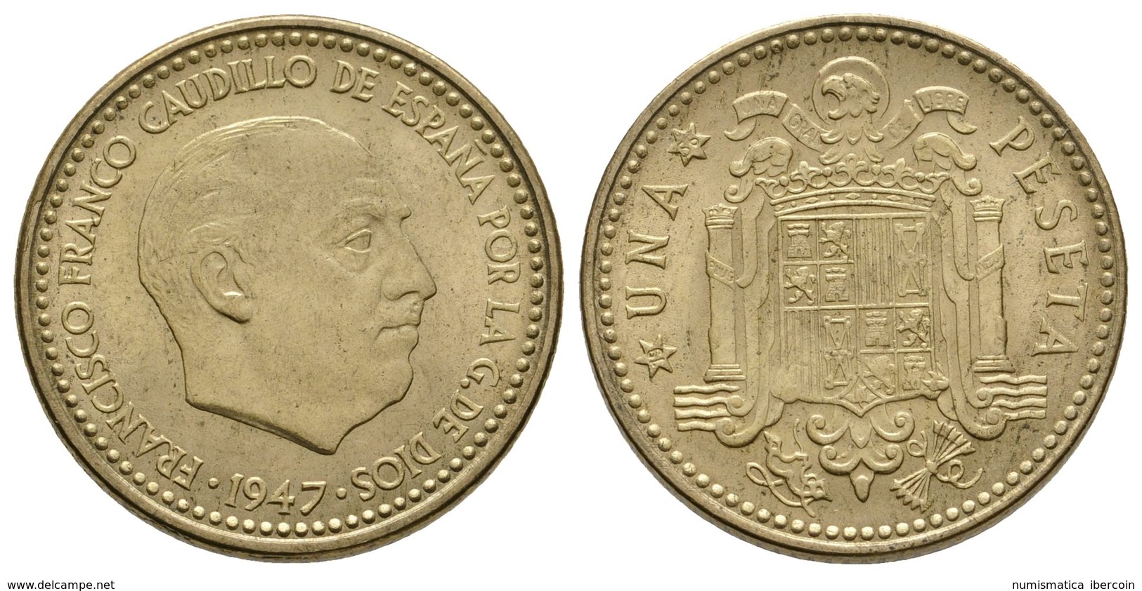 752 ESTADO ESPAÑOL. 1 Peseta. 1947 *19-56. Cal-83. Cu-Al. 3,42g. EBC-. Escasa. - Andere & Zonder Classificatie