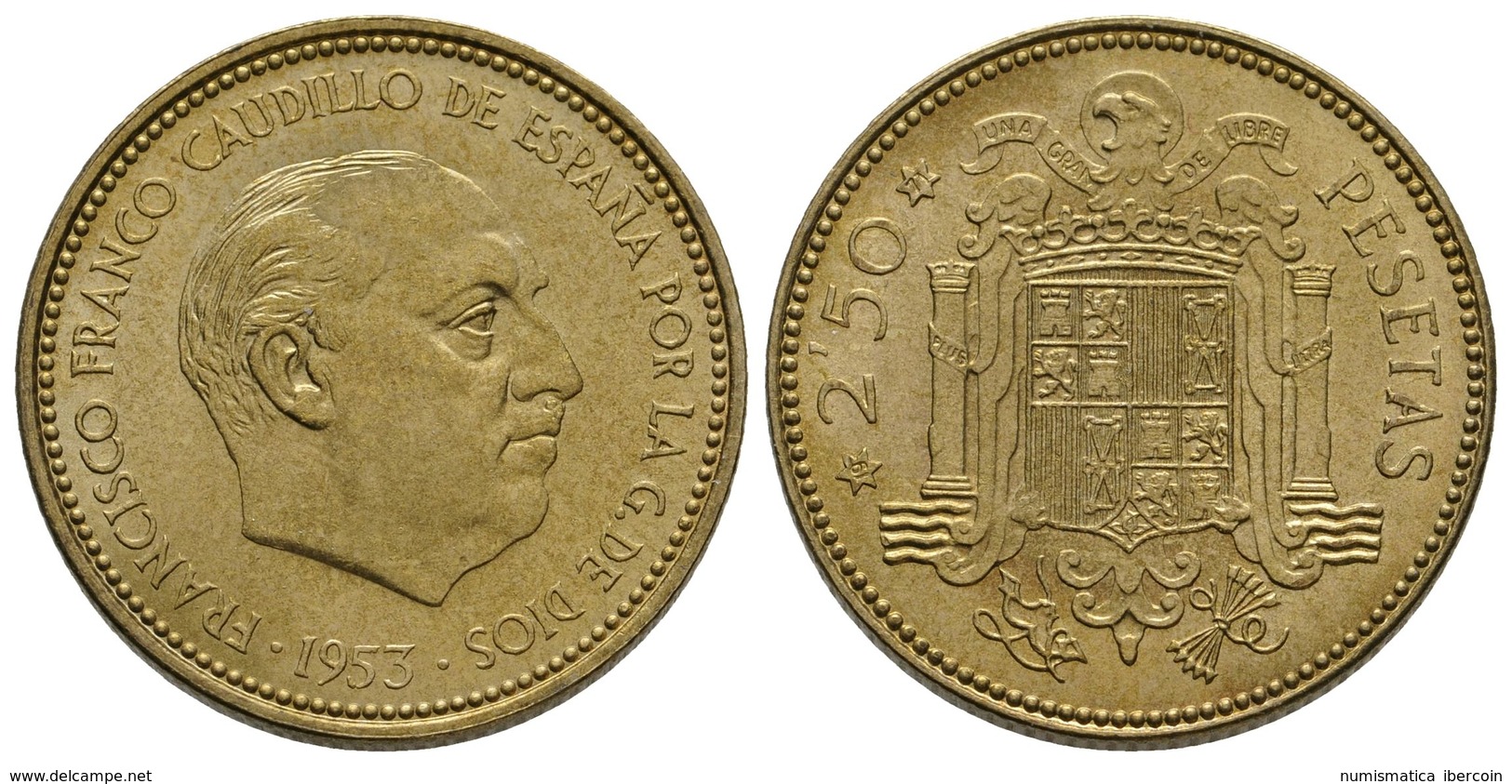 756 ESTADO ESPAÑOL. 2,50 Pesetas. 1953 *19-71. Procedente De Tira F.N.M.T. Cal-73. 6,91g. Mínimas Marquitas. SC-. - Otros & Sin Clasificación