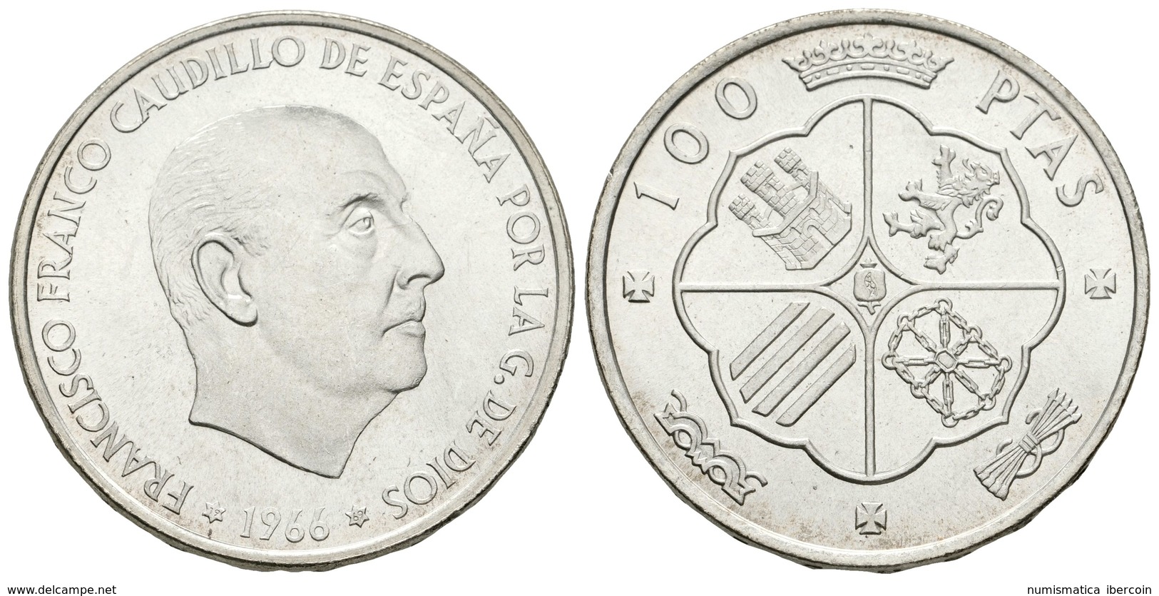 759 ESTADO ESPAÑOL. 100 Pesetas. 1966 *19-69 (Palo Recto). Cal-15. Ar. 19,09g. SC-. - Sonstige & Ohne Zuordnung