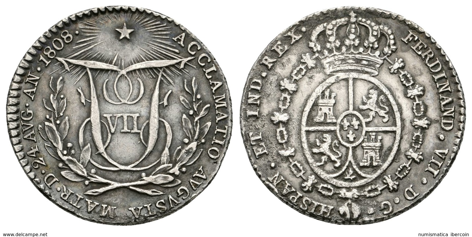 780 FERNANDO VII. Medalla De Proclamación. Módulo 1 Real. 1808. Madrid. Ha-3. Ar. 2,78g. MBC+. - Otros & Sin Clasificación