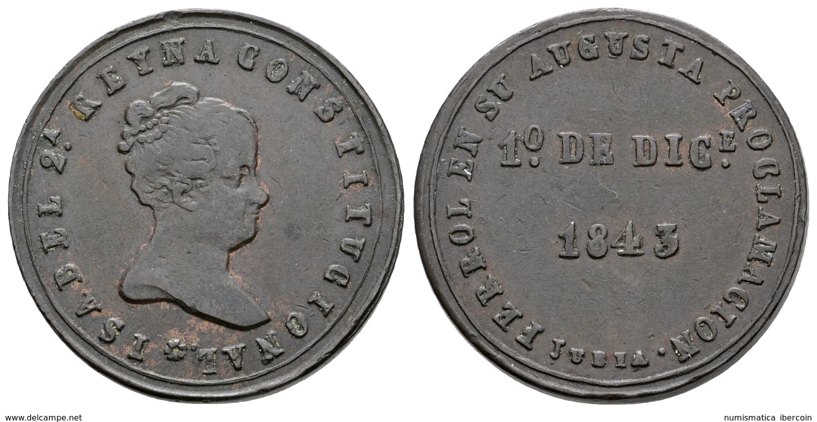 783 ISABEL II. Medalla Mayoría De Edad. El Ferrol. 1843. Jubia. He-7. Ae. 8,06g. MBC. - Otros & Sin Clasificación