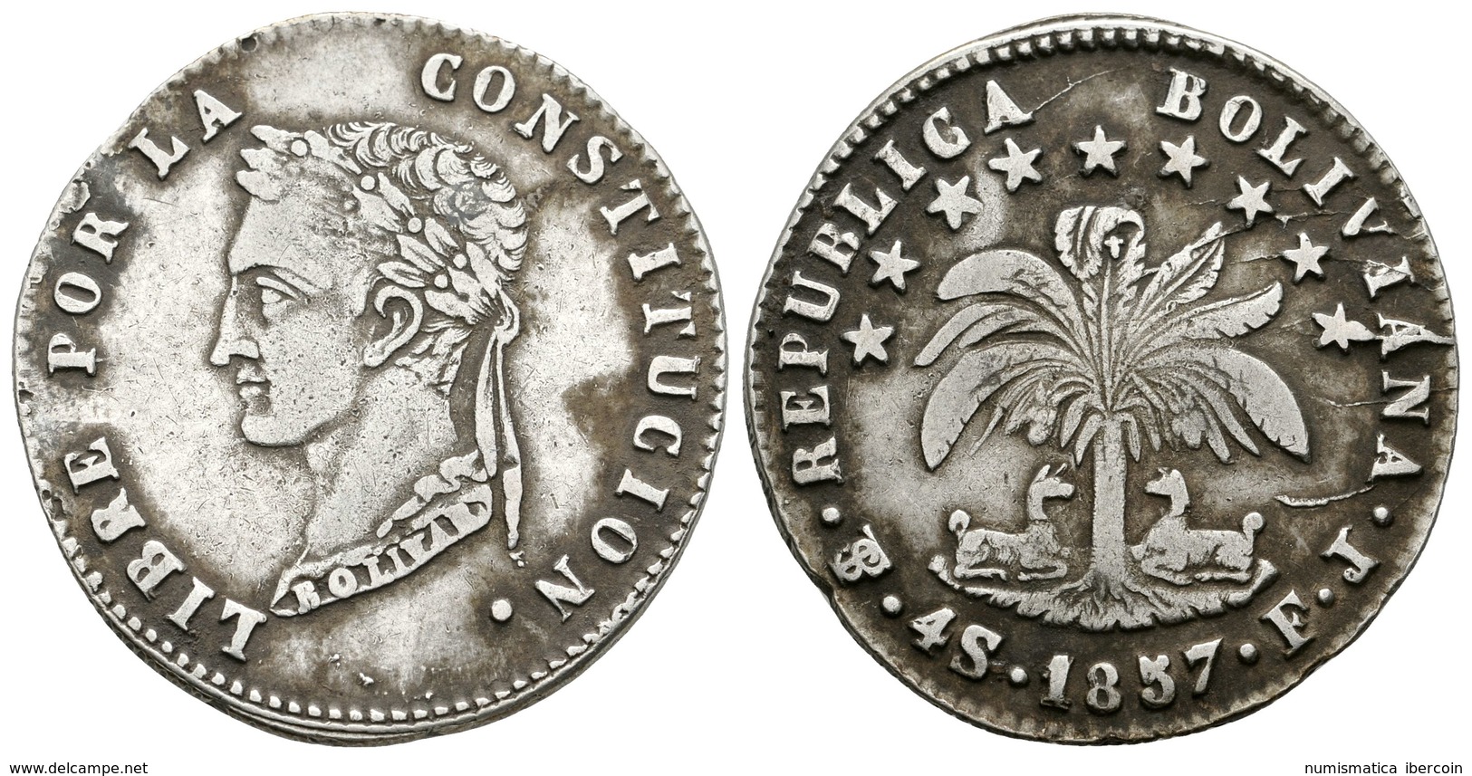 799 BOLIVIA. 4 Soles. 1857. Potosí FJ. KM#123.2. (Algo Sucia). Ar. 13,37g. MBC. - Sonstige & Ohne Zuordnung