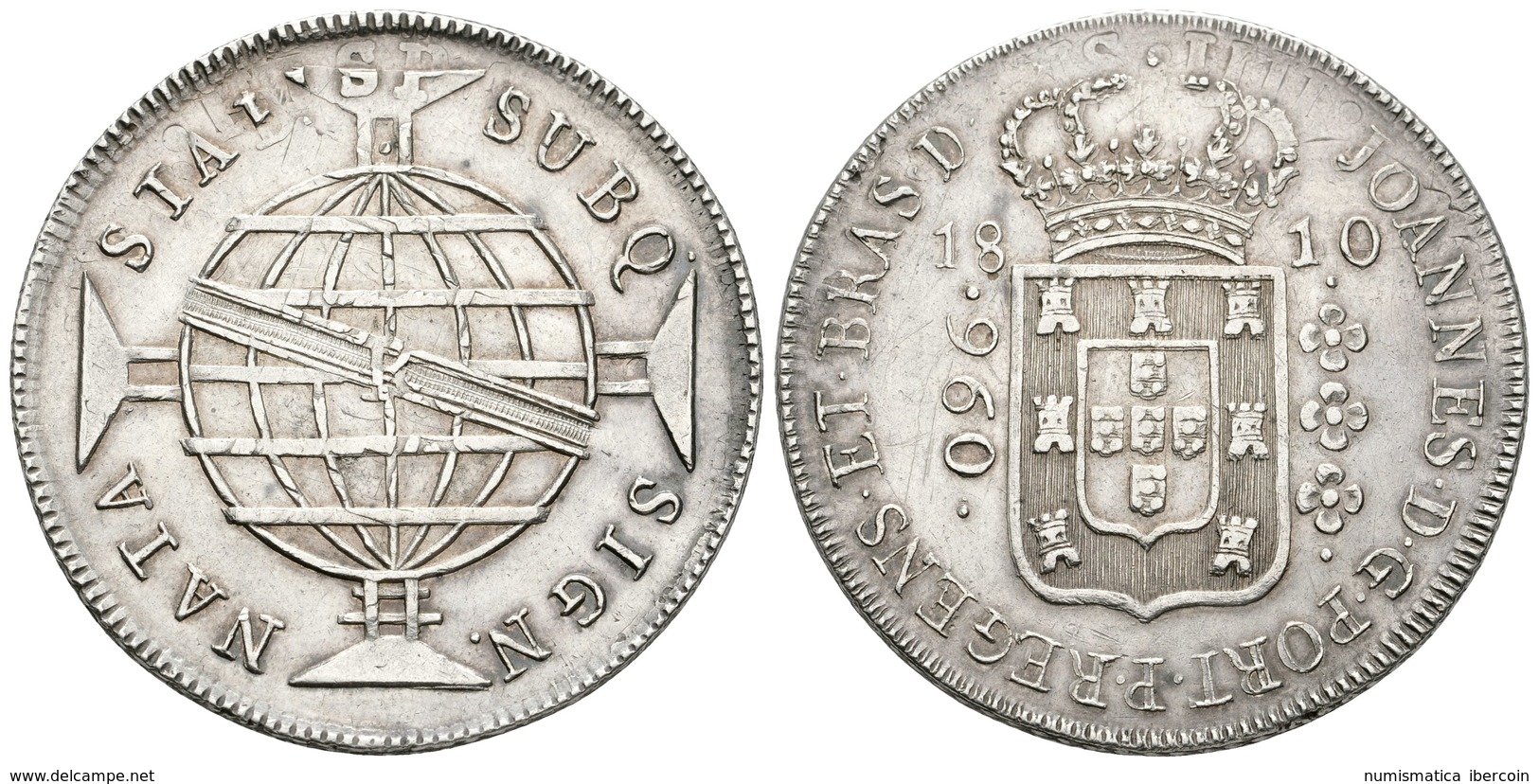 800 BRASIL. Johannes, Príncipe Regente. 960 Reis. 1810. Rio R. Km#307.3. Ar. Acuñada Sobre Un 8 Reales Español De Carlos - Altri & Non Classificati