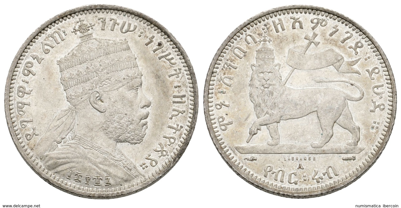 817 ETIOPIA. Menelik II. ¼ Birr. 1887. Paris A. Km#3. Ar. 6,98g. EBC. - Sonstige & Ohne Zuordnung