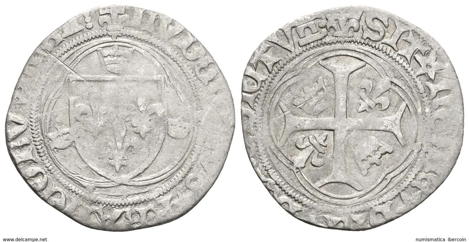 822 FRANCIA. Carlos VII. Troyes. Blanc Au Briquet. (1422-1461). Dy.522. Ve. 2,21g. MBC-. - Andere & Zonder Classificatie