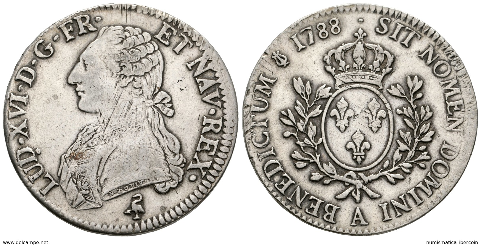 827 FRANCIA. Louis XVI. Ecu. 1788. Paris A. Km#1788. Ar. 29,10g. Rayas De Ajuste. MBC+. - Otros & Sin Clasificación