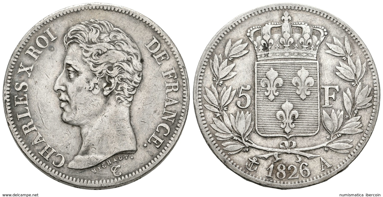 829 FRANCIA. Carlos X. 5 Francs. 1826. Paris A. Km#720.1. Ar. 24,84g. MBC+. - Otros & Sin Clasificación