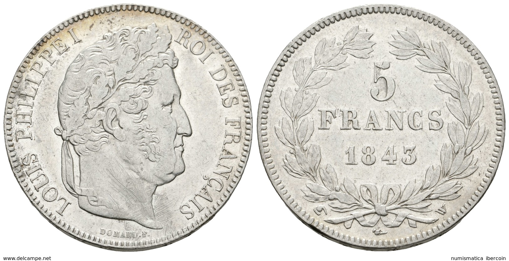 830 FRANCIA. Louis Felipe I. 5 Francs. 1843. Lille K. Km#749.13. Ar. 24,83g. Rayitas En Anverso. MBC. - Otros & Sin Clasificación