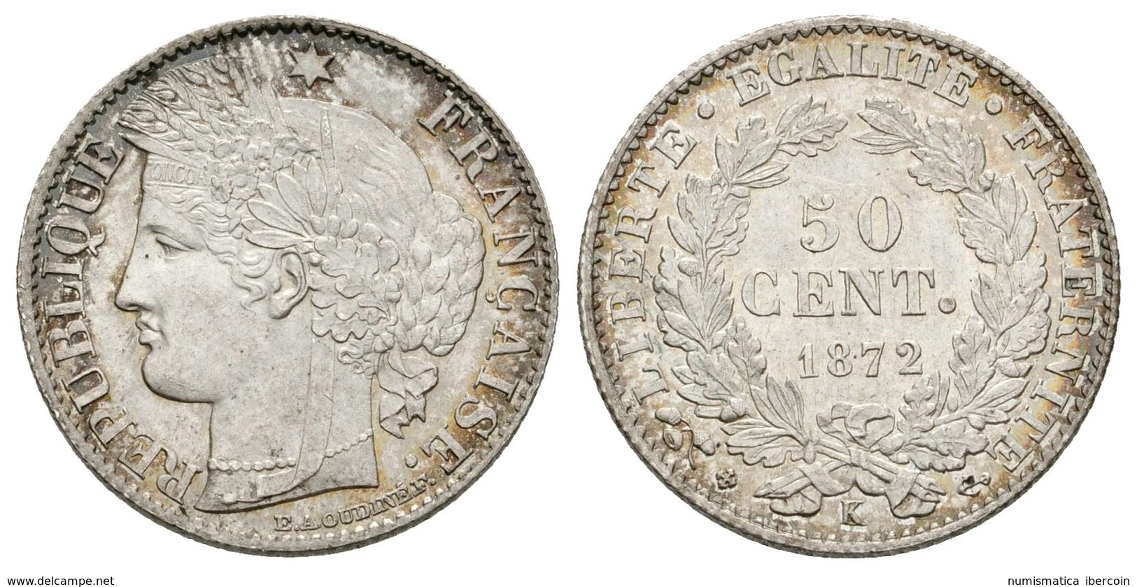 835 FRANCIA. 50 Centimes. 1872. Bordeaux K. Gad. 419ª. Ar. 2,52g. SC. - Altri & Non Classificati