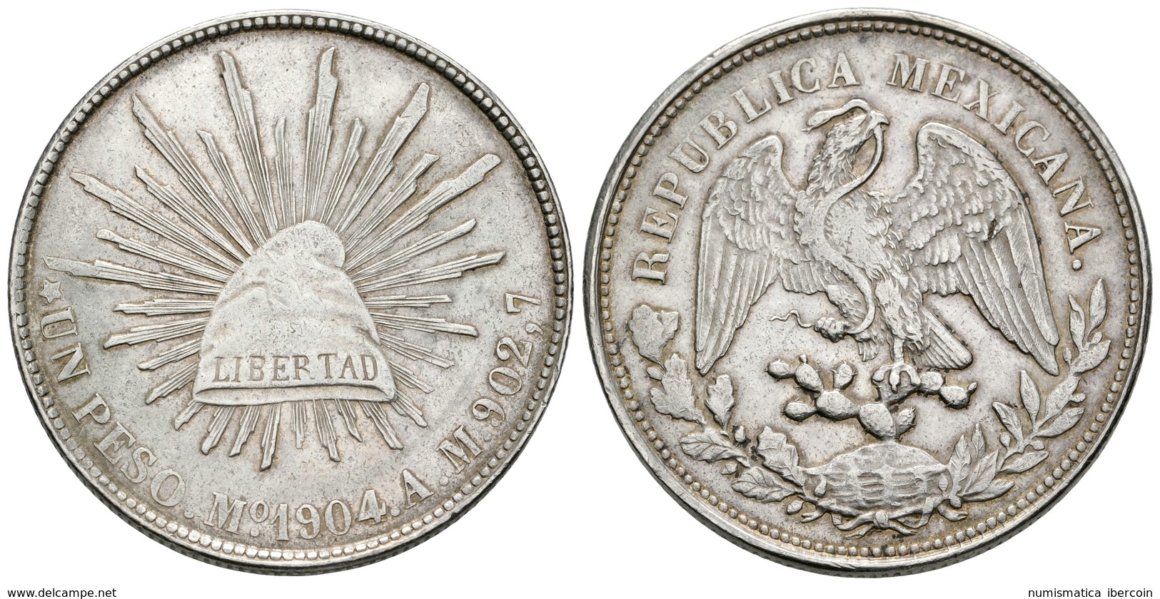 854 MEXICO. 1 Peso. 1904. Mº (México) AM. Km#409.2. Ar. 26,92g. Plata Porosa. MBC. - Sonstige & Ohne Zuordnung