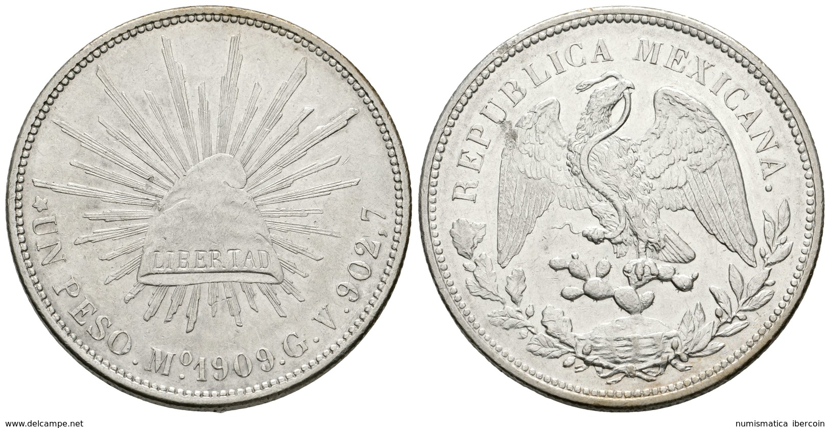 855 MEXICO. 1 Peso. 1909. Mº (México) GV. Km# 409.2. Ar. 27,05g. MBC. - Sonstige & Ohne Zuordnung