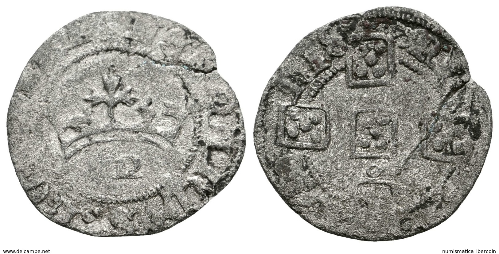 861 PORTUGAL. Fernando I. Pilarte Cruzado. (1367-1383). Roel Bajo El Primer Escudo. Gomes 08.03 J/o. Ve. 1,16g. Grieta.  - Sonstige & Ohne Zuordnung