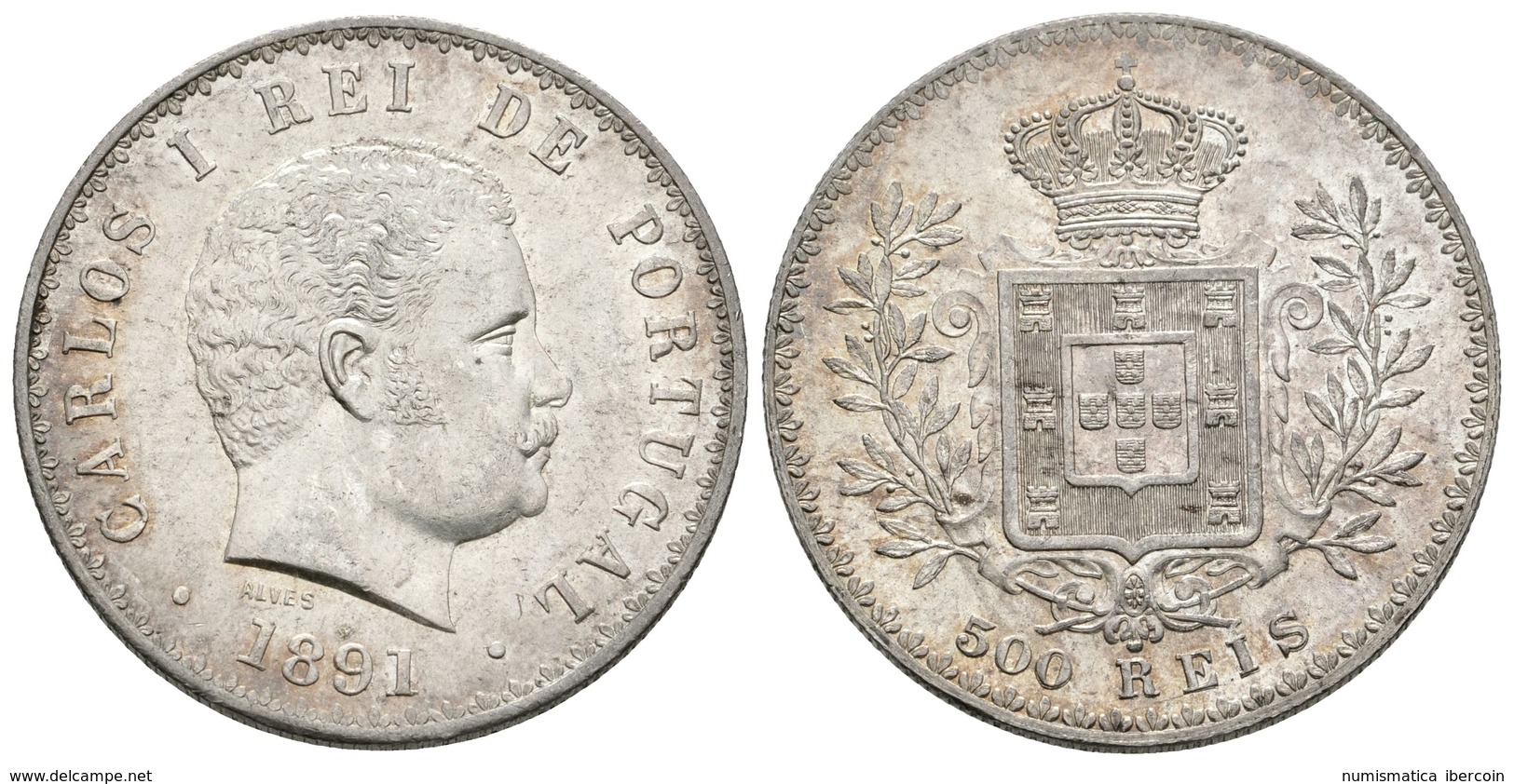 869 PORTUGAL. Carlos I. 500 Reis. 1891. Km#535. Ar. 12,42g. SC-. - Sonstige & Ohne Zuordnung