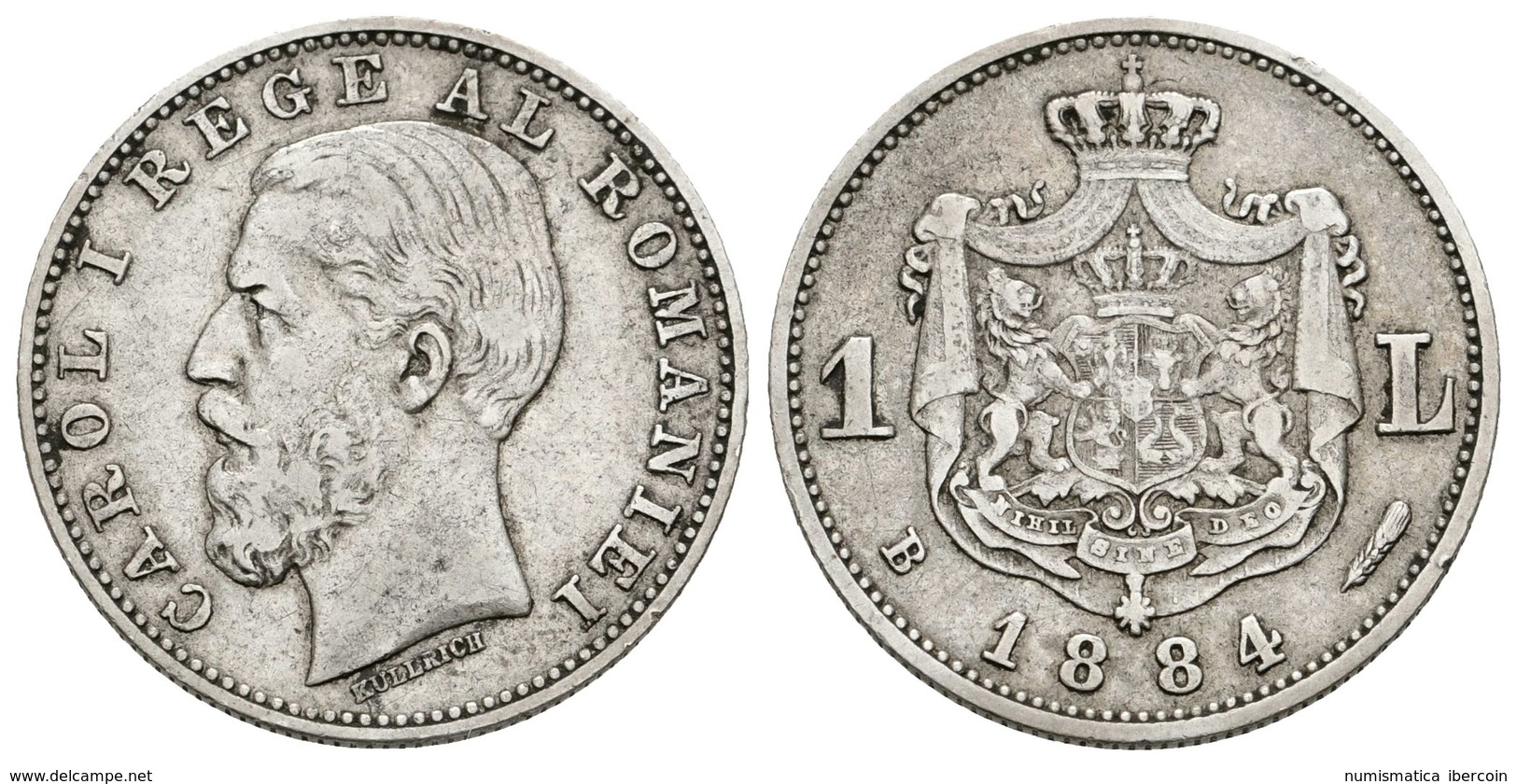 871 RUMANIA. Carol I. 1 Leu. 1884. Bucarest B. KM#22. Ar. 4,95g. MBC. Escasa. - Sonstige & Ohne Zuordnung