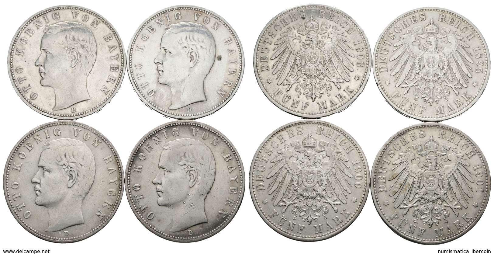 911 ALEMANIA. Lote Compuesto Por 4 Monedas De Otto. 5 Marks 1895-D, 1900-D, 1901-D Y 1903-D. Ar. MBC-/MBC. - Otros & Sin Clasificación