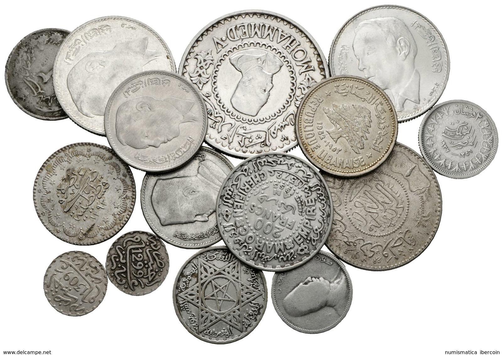 929 PAISES ARABES. Lote Compuesto Por 15 Monedas De Plata De Diferentes Paises Como Egipto, Libano, Marruecos, Persia, E - Other & Unclassified