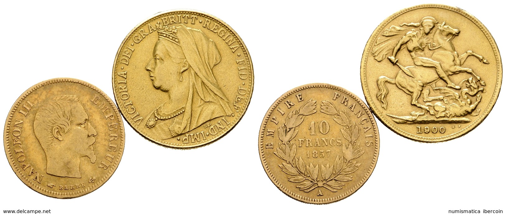 939 MUNDIAL. Conjunto Compuesto Por 10 Francs De Napoleón Del 1857 Y 1 Sovereing De 1900 Copia De Joyería Usada Como Joy - Andere & Zonder Classificatie